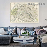 Paris City Abstract Map Vintage Painting Picture Canvas Art Print for Room Wall Finery