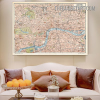 London Innere Stadr Typography Vintage Painting Picture Canvas Art Print for Room Wall Garniture