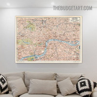 London Innere Stadr Typography Vintage Painting Picture Canvas Wall Art Print for Room Embellishment