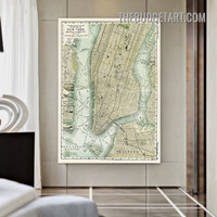 New York Map Abstract Vintage Painting Picture Canvas Wall Art Print for Room Getup