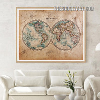 World Map Abstract Vintage Painting Picture Canvas Art Print for Room Wall Outfit