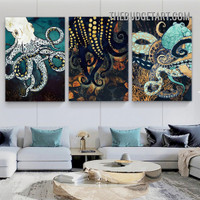 Multicolor Octopus Abstract Animal Modern Painting Picture 3 Panel Canvas Wall Art Prints for Room Garnish