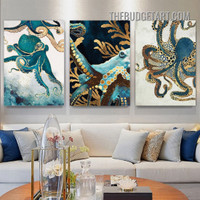 Colorful Octopus Abstract Animal Modern Painting Picture 3 Panel Canvas Wall Art Prints for Room Outfit