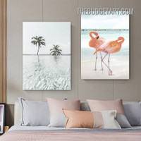 Flamingo Birds Naturescape Modern Painting Picture 2 Piece Canvas Art Prints for Room Wall Décor