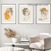 Line Art Face Modern Painting Picture 3 Piece Abstract Canvas Wall Art Prints for Room Ornamentation