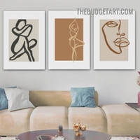 Nude Female Abstract Figure Scandinavian Painting Picture 3 Piece Abstract Canvas Art Prints for Room Wall Trimming