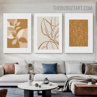 Face And Leaves Abstract Scandinavian Painting Picture 3 Piece Canvas Wall Art Prints for Room Outfit