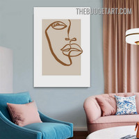 Meandering Lineament Face Abstract Scandinavian Painting Picture Canvas Wall Art Print for Room Disposition
