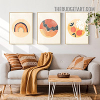 Fruits And Leaves Abstract Scandinavian Painting Picture 3 Piece Canvas Art Prints for Room Finery