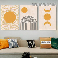 Sun Moon Abstract Scandinavian Painting Picture 3 Piece Canvas Wall Art Prints for Room Getup