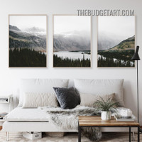 Lake Mountainside Nordic Naturescape Scandinavian Painting Picture 3 Piece Canvas Wall Art Prints for Room Assortment