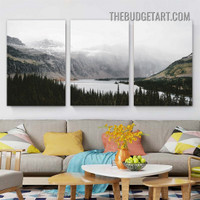 Lake Mountainside Nordic Naturescape Scandinavian Painting Picture 3 Piece Canvas Wall Art Prints for Room Drape