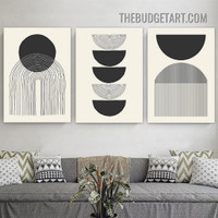 Semi Circles Abstract Geometric Scandinavian Painting Picture 3 Piece Canvas Wall Art Prints for Room Finery