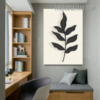 Black Leaves Abstract Botanical Scandinavian Painting Picture Canvas Wall Art Print for Room Flourish