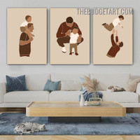 Fathers Baby Abstract Figure Scandinavian Painting Picture 3 Panel Canvas Art Prints for Room Wall Equipment