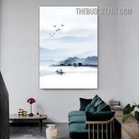 Misty Mountains Nordic Naturescape Watercolor Painting Picture Canvas Art Print for Room Wall Outfit