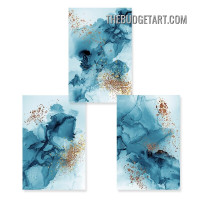Blue Smudges Watercolor Modern Painting Picture 3 Piece Abstract Canvas Wall Art Prints for Room Molding