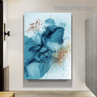 Indigo Stigmas Abstract Watercolor Modern Painting Picture Canvas Art Print for Room Wall Finery