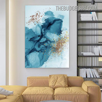 Indigo Stigmas Abstract Watercolor Modern Painting Picture Canvas Wall Art Print for Room Decoration