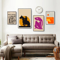 Equitation Man Horse Figure Abstract 4 Piece Painting Set Photograph Vintage Canvas Print for Wall Hanging Molding