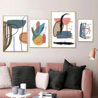 Half Orb Mackles Lines Modern Abstract Geometric Set Picture 4 Multi Panel Canvas Print Artwork Set for Wall Hanging Garniture