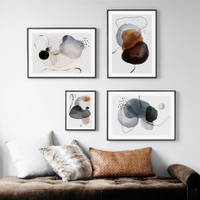 Calico Circular Smudges Lines Geometrical Cheap 4 Multi Panel Watercolor Wall Art Photograph Abstract Canvas Print for Room Trimming