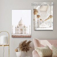 Wonderful Taj Mahal Architecture Scandinavian Painting Picture 2 Piece Canvas Wall Art Prints for Room Tracery