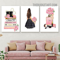 Perfume Paris Typography Fashion Modern Painting Picture 3 Panel Canvas Wall Art Prints for Room Ornament