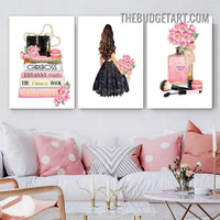 Perfume Paris Typography Fashion Modern Painting Picture 3 Piece Canvas Art Prints for Room Wall Finery