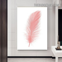 Pink Feather Nordic Contemporary Painting Picture Canvas Wall Art Print for Room Drape