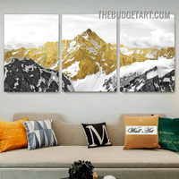 Golden Mountains Naturescape Modern Painting Picture 3 Panel Canvas Wall Art Prints for Room Décor