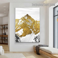 Golden Snow Mountains Naturescape Modern Painting Picture Canvas Wall Art Print for Room Assortment