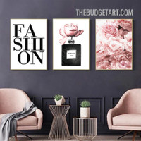 Peony Blossoms Abstract Floral Modern Painting Picture 3 Piece Canvas Wall Art Prints for Room Drape