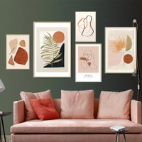 Calico Circuitous Strokes Circles Abstract Geometrical 5 Panel Set Scandinavian Painting Photograph Canvas Print Home Wall Tracery