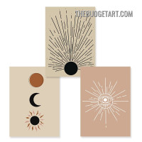 Sun Moon Nordic Abstract Scandinavian Painting Picture 3 Panel Canvas Wall Art Prints for Room Wall Trimming