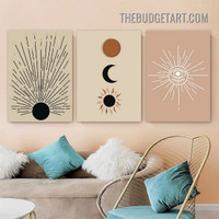 Sun Moon Nordic Abstract Scandinavian Painting Picture 3 Piece Canvas Art Prints for Room Wall Garnish