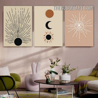 Sun Moon Nordic Scandinavian Painting Picture 3 Piece Abstract Canvas Wall Art Prints for Room Drape
