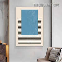 Blue Rectangle Abstract Geometric Contemporary Painting Canvas Wall Art Print for Room Molding