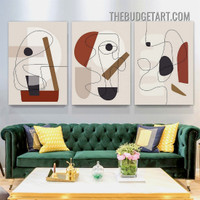 Half Circles Stains Abstract Geometric Modern Painting Picture 3 Piece Canvas Wall Art Prints for Room Embellishment