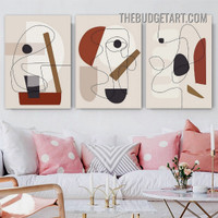 Half Circles Stains Abstract Geometric Modern Painting Picture 3 Piece Canvas Wall Art Prints for Room Getup