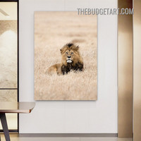 Sitting Lion Wild Animal Modern Painting Picture Canvas Art Print for Room Wall Flourish