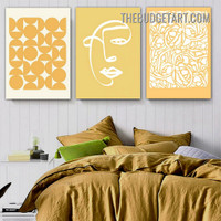 Line Art Face Abstract Modern Painting Picture 3 Panel Canvas Wall Art Prints for Room Drape