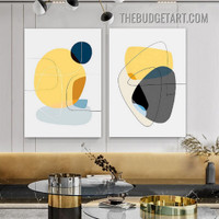 Wiggly Lineaments Abstract Modern Painting Picture 2 Piece Canvas Art Prints for Room Wall Molding
