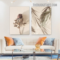 Flowers Leaves Abstract Floral Vintage Painting Picture 2 Piece Canvas Art Prints for Room Wall Drape
