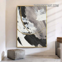 Black Smudges Abstract Vintage Painting Picture Canvas Wall Art Print for Room Molding