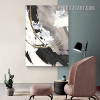 Black Smudges Abstract Vintage Painting Picture Canvas Wall Art Print for Room Drape