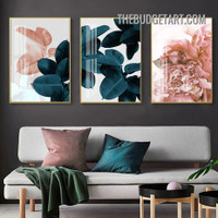 Bloom Foliage Abstract Floral Modern Painting Picture 3 Piece Canvas Art Prints for Room Wall Getup