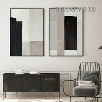 Black Tarnishes Abstract Contemporary Painting Picture 2 Piece Canvas Wall Art Prints for Room Molding