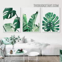 Banana Leaves Botanical Modern Painting Picture 3 Panel Canvas Wall Art Prints for Room Ornament