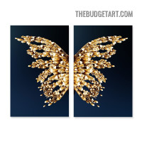 Golden Butterfly Wings Abstract Modern Painting Picture 2 Piece Canvas Wall Art Prints for Room Arrangement